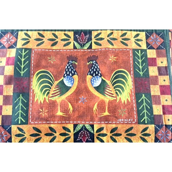 Rooster Placemats J Brinley Set of 4 Patchwork Farmhouse Red Green 12x17 - Picture 2 of 3